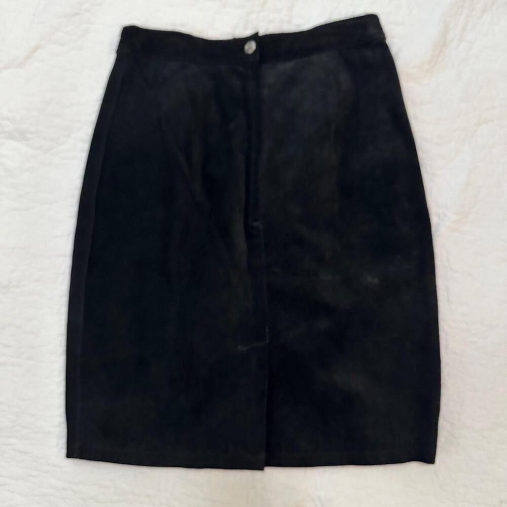 THE LIMITED black vintage midi leather/suede skirt